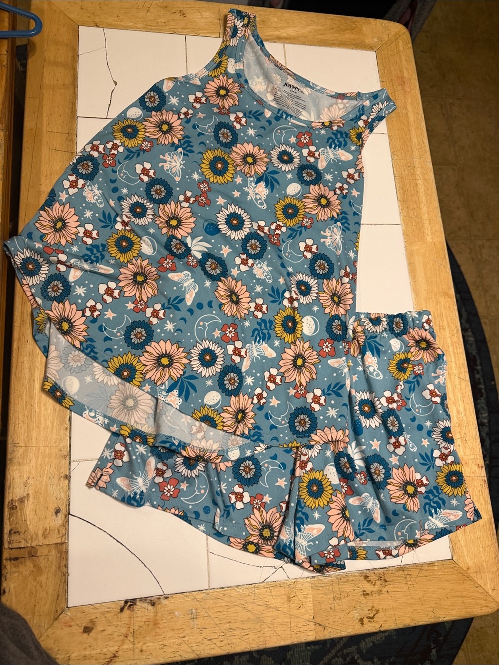 Blue Floral Tank and Shorts Pajama Set